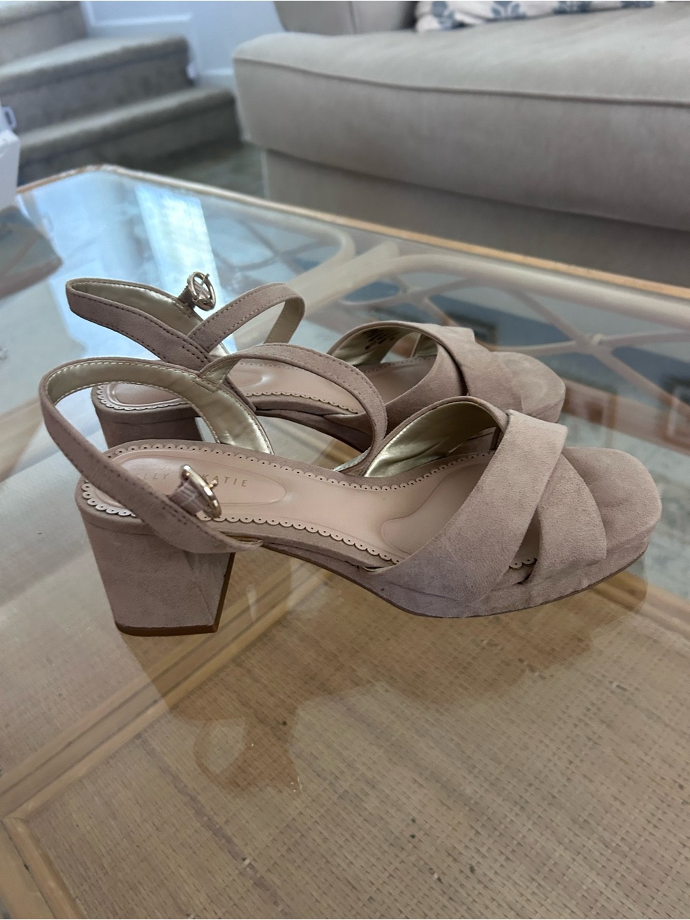 Kelly & Katie Taupe Suede Block Heel Sandals
